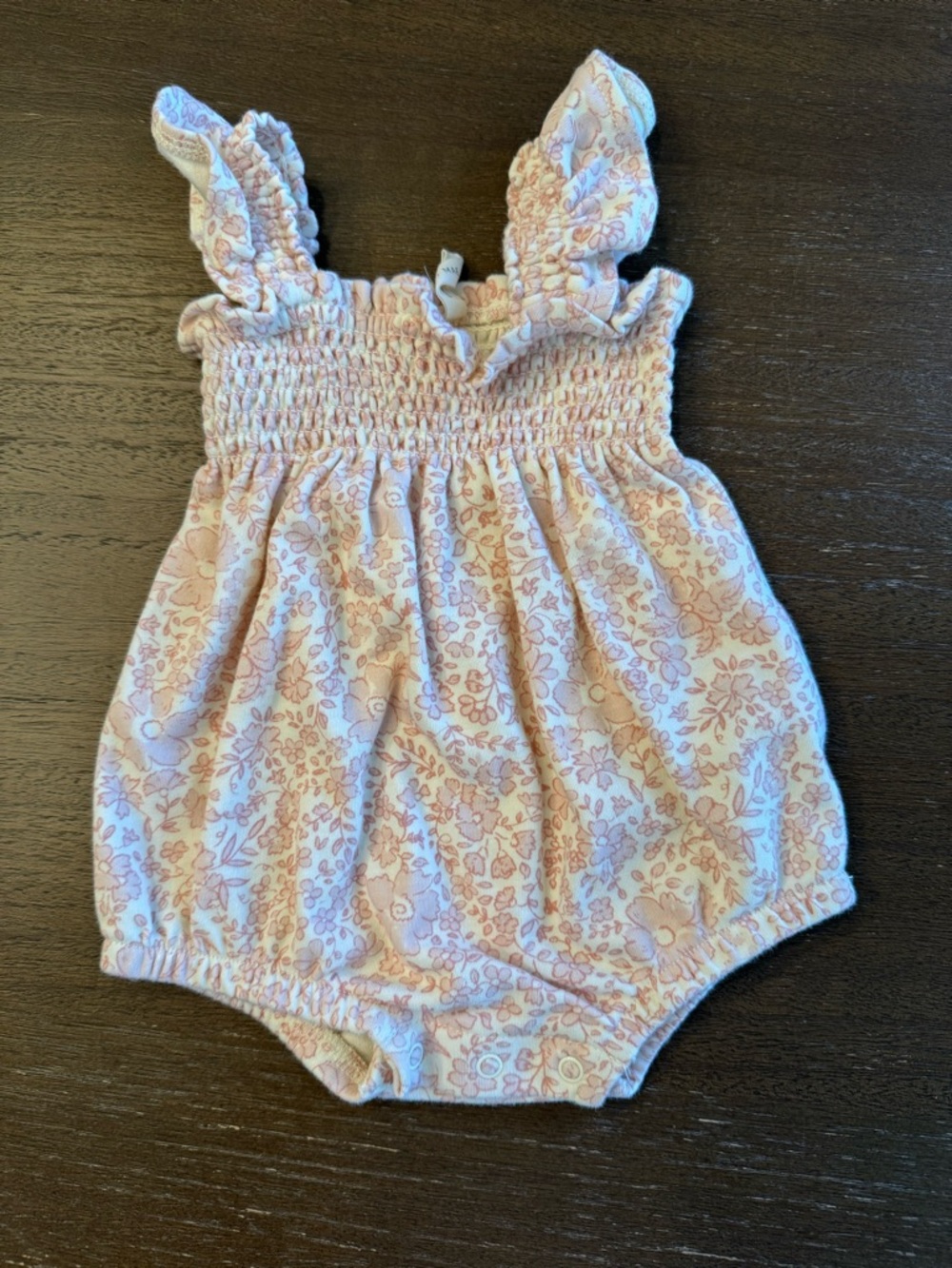 Quincy Mae Smocked Ruffle Sleeve Romper in Pink Blossom